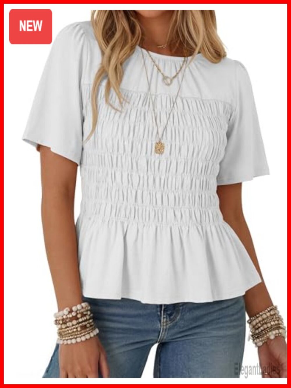 Women's Summer Smocked Peplum Babydoll Blouse Puff Sleeve